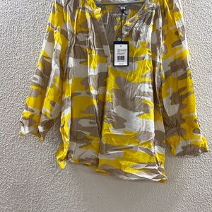 Crown & Ivy Yellow and Tan Camouflage Blouse